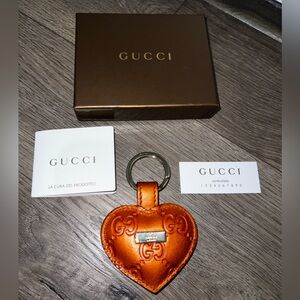 New Gucci Puffy Leather Copper Orange Brown Keychain